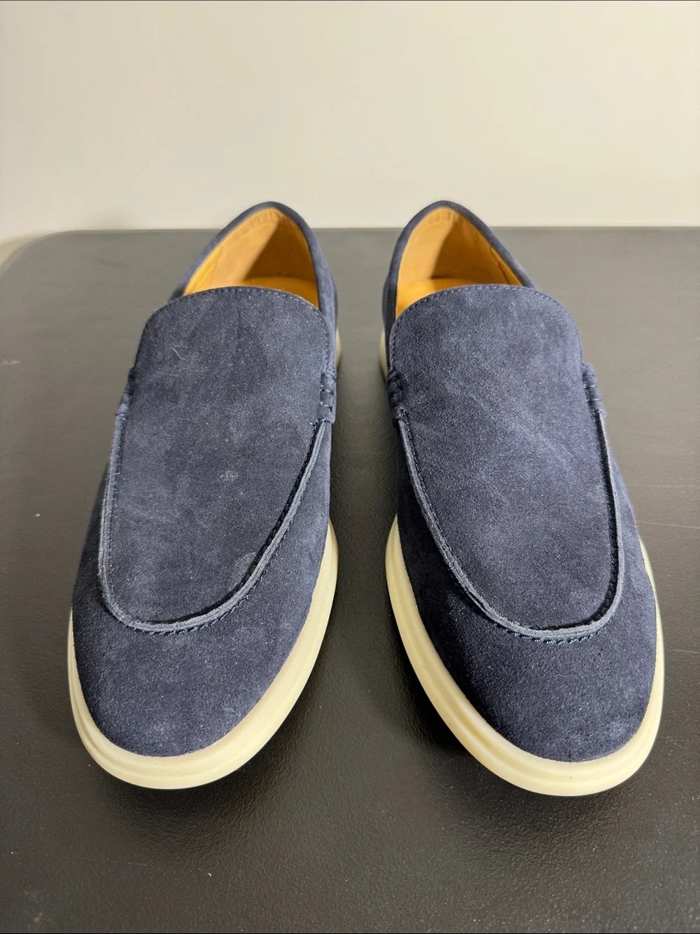Jack Erwin mens 12 navy blue Tanner suede old money loafer shoes EUC